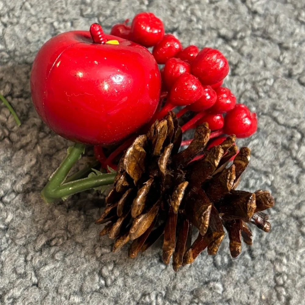 Vintage Faux Floral Decor Pinecone Apple Berries Clusters of 2 3”